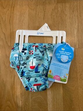 i play. Light Blue Nautical Sailboat Reusable Swimsuit Diaper